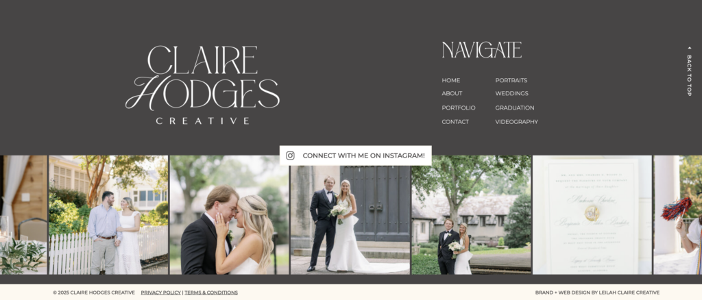 Footer Section of Claire Hodges Creative Website