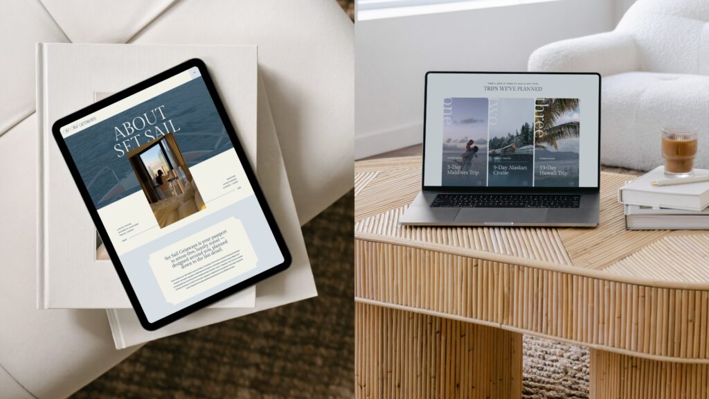 Luxury travel advisor website design on a tablet and computer mock-up